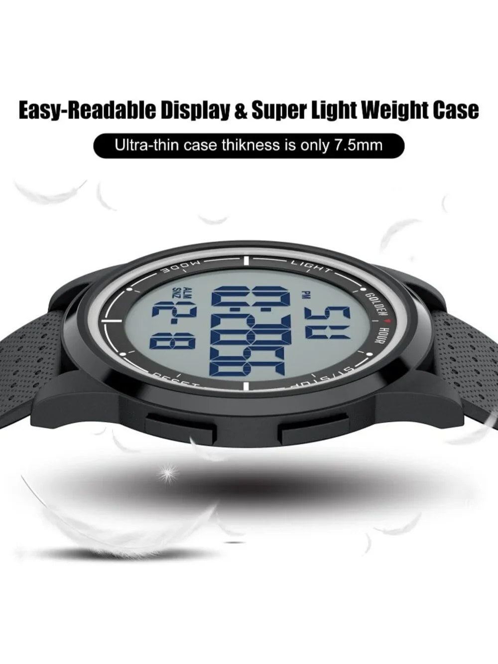 Men's Black Rubber Strap Ultra-Thin Minimalist Sports Waterproof Digital Watch